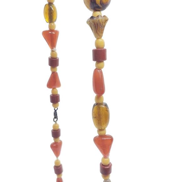 Vintage Art Glass Bead Necklace Marbled Long 30" Retro Jewelry Statement Boho - Picture 6 of 7